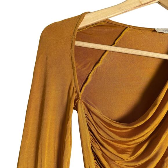 Lapointe Jersey Ruched Mustard Yellow Long Sleeve Asymmetric Top Size 10 - Picture 10 of 15